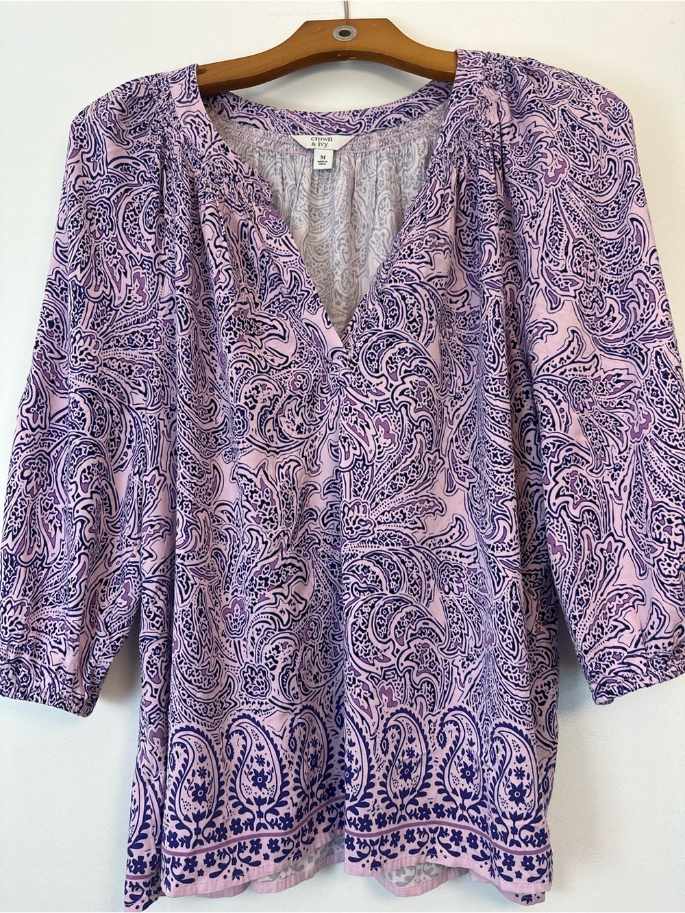 Crown & Ivy Lilac and Navy Paisley V-Neck Tunic